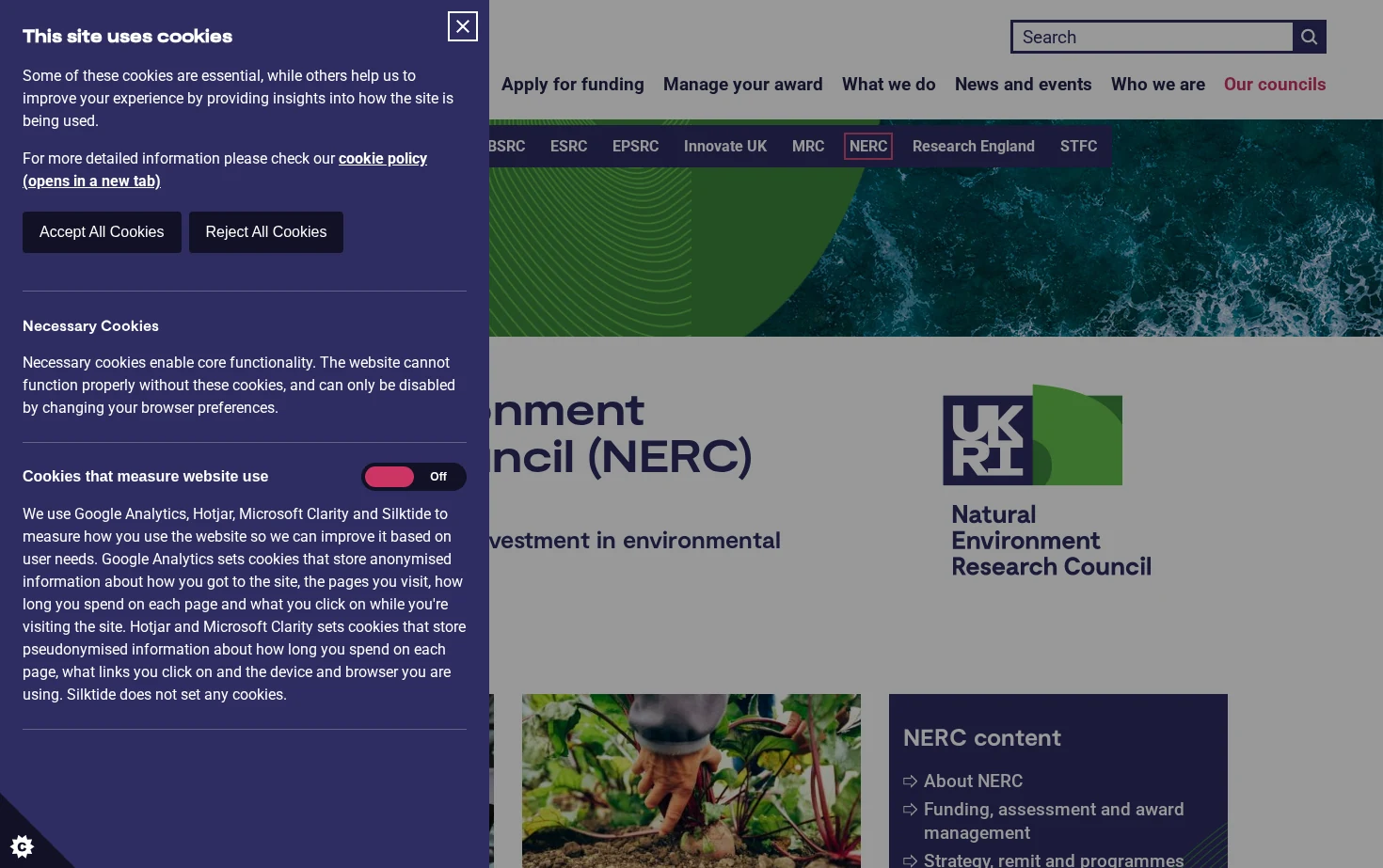 Natural Environment Research Council (NERC) 页面快照